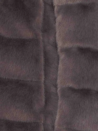 Herno Grey Down Jacket In Faux Fur With Hood In Brown