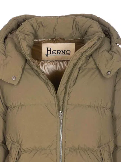 Herno Green Padded Down Jacket Frontal Zip Closure In Brown