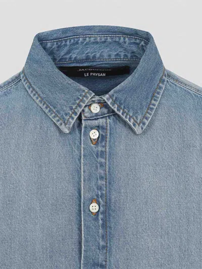 Jacquemus La Chemise De-nimes Simon With Embroidered Logo In Blue