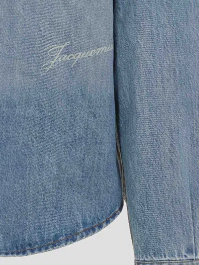 Jacquemus La Chemise De-nimes Simon With Embroidered Logo In Blue
