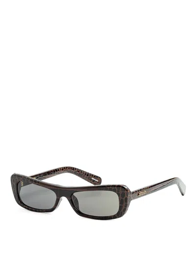 Jacquemus Rectangular Brown Frame Sunglasses With Textured Pattern In Brown