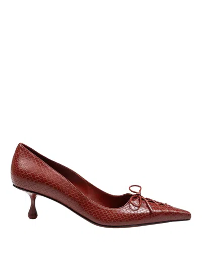 Jimmy Choo Scarlett 50 Pumps In Leather With Snakeskin Print Cognac Color In Brown