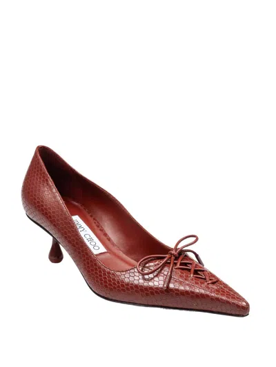 Jimmy Choo Scarlett 50 Pumps In Leather With Snakeskin Print Cognac Color In Brown