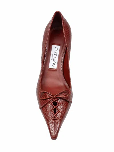 Jimmy Choo Scarlett 50 Pumps In Leather With Snakeskin Print Cognac Color In Brown