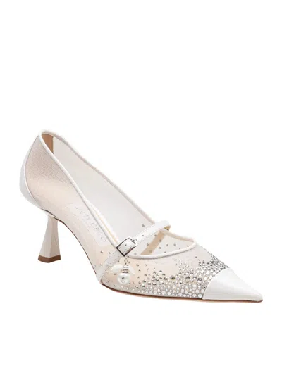 Jimmy Choo Embellished Stiletto Pumps Mesh Panels In White