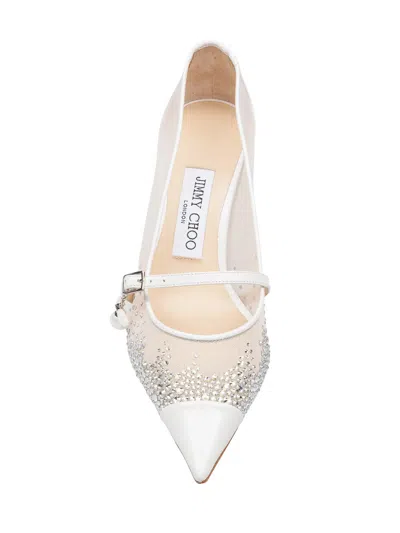 Jimmy Choo Embellished Stiletto Pumps Mesh Panels In White