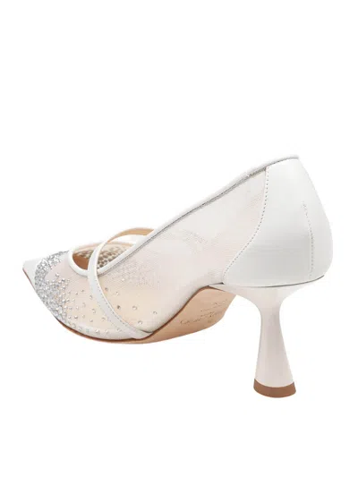 Jimmy Choo Embellished Stiletto Pumps Mesh Panels In White