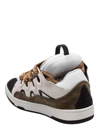 Lanvin Curb Sneakers In Grey Suede And Leather In White
