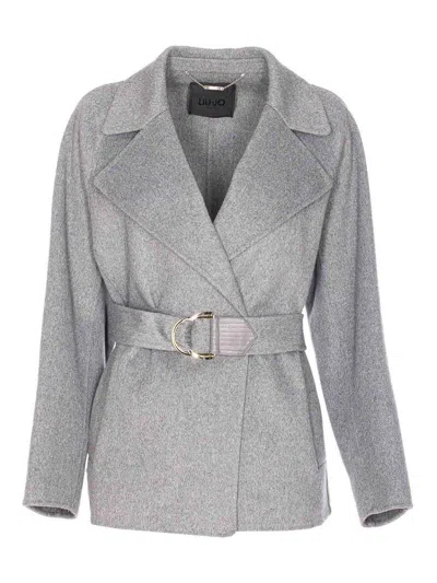 Liu •jo Belted Double-breasted Coat In Gray