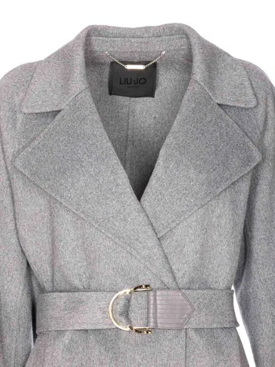 Liu •jo Belted Double-breasted Coat In Gray