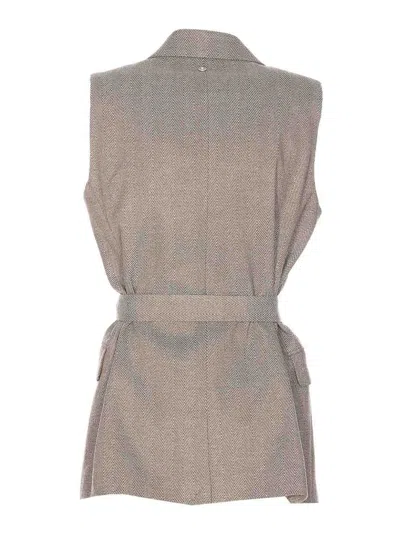 Liu •jo Tailored Sleeveless Jacket With Belted Waist In Brown