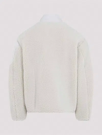 Moose Knuckles Textured Fleece Jacket With Smooth Fabric Panels And High Collar In Neutral