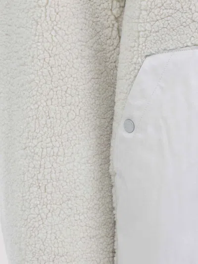 Moose Knuckles Textured Fleece Jacket With Smooth Fabric Panels And High Collar In Neutral