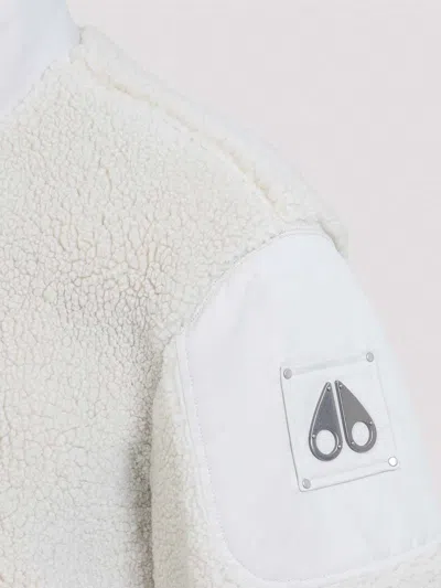 Moose Knuckles Textured Fleece Jacket With Smooth Fabric Panels And High Collar In Neutral