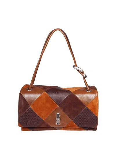 Marc Jacobs The Large Dual Leather Shoulder Bag With Diamond Pattern In Brown