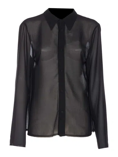Mm6 Maison Margiela Sheer Fabric Button-down Shirt With Regular Collar In Black