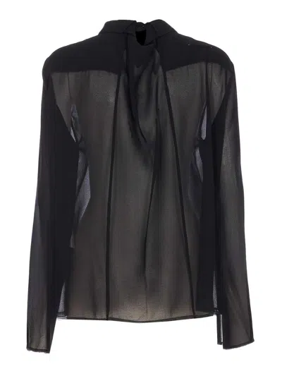 Mm6 Maison Margiela Sheer Fabric Button-down Shirt With Regular Collar In Black