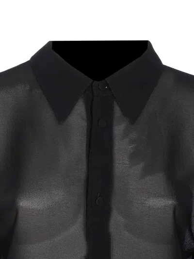 Mm6 Maison Margiela Sheer Fabric Button-down Shirt With Regular Collar In Black