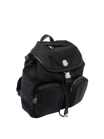 Moncler Versatile Polyester Backpack Adjustable Straps In Black