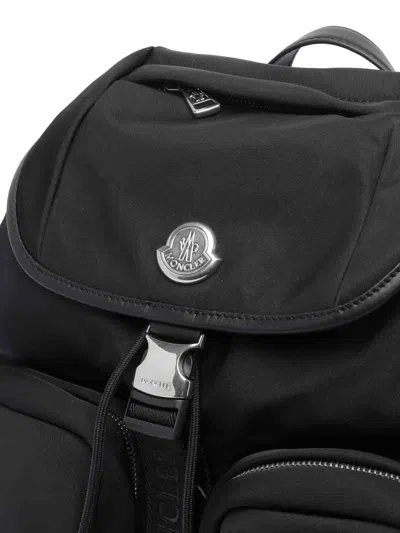 Moncler Versatile Polyester Backpack Adjustable Straps In Black