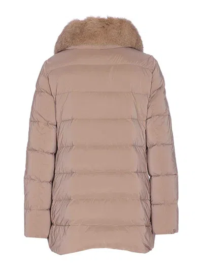 Moorer Long Padded Jacket Removable Fur Detail In Multi