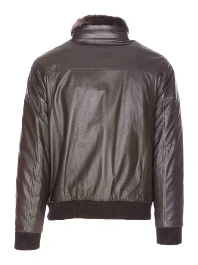 Moorer High Neck Jacket Fur Collar In Brown