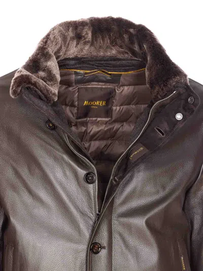 Moorer High Neck Jacket Fur Collar In Brown