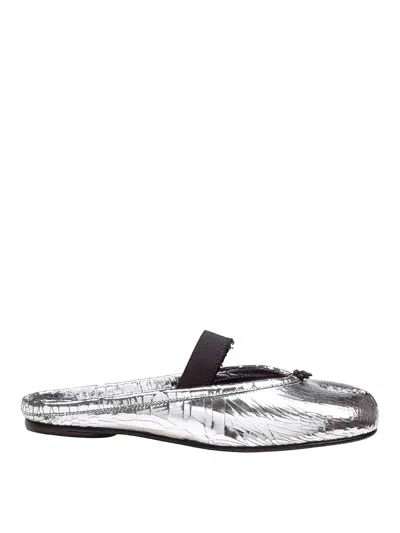 Maison Margiela Leather Tabi Mule With Broken Mirror Effect In Silver
