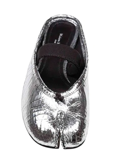 Maison Margiela Leather Tabi Mule With Broken Mirror Effect In Silver