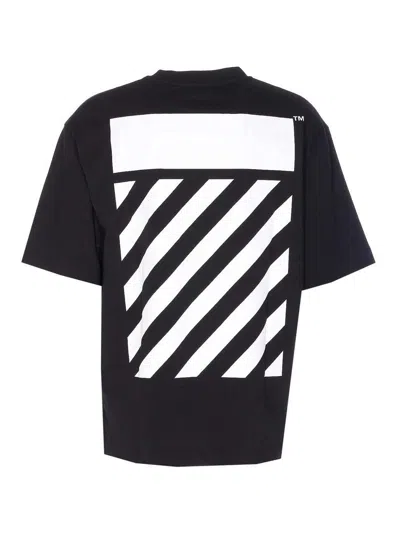 Off-white Black Crewneck T-shirt With Logo Lettering On The Front And Maxi Diagonal Motif On The Rear In Cotto In Black
