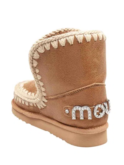 Mou Eskimo 18 Sheepskin Ankle Boot In Tobacco Color With Applied Zirconia In Brown