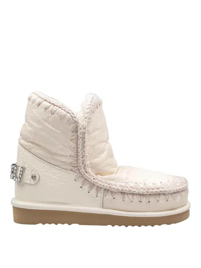 Mou Eskimo 18 Sheepskin Boot In White With Applied Zirconia In White
