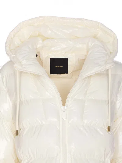 Pinko Quilted Coat Hood Drawstring Detail In Gray