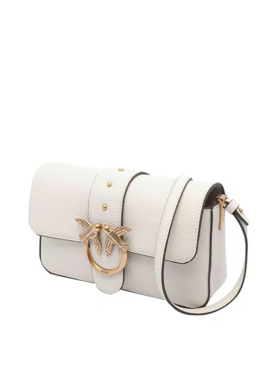 Pinko Love Leather Shoulder Bag In White