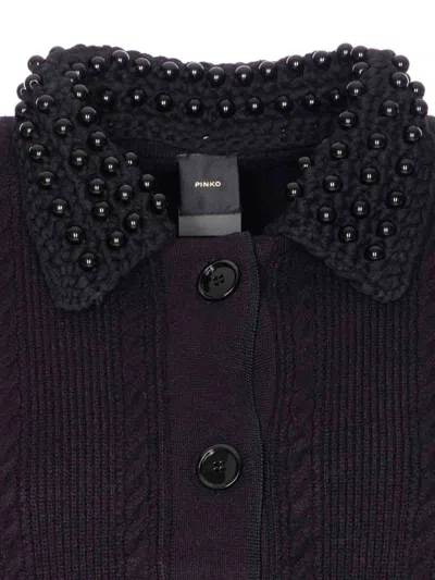 Pinko Black Masquerade Jacket With Pockets In Blue