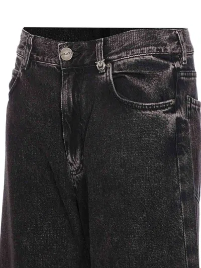 Pinko Wide-leg Jeans In Black Denim In Black