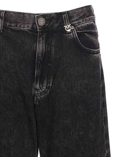 Pinko Wide-leg Jeans In Black Denim In Black