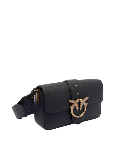 Pinko Love One Mini Slouchy Leather Shoulder Bag In Black