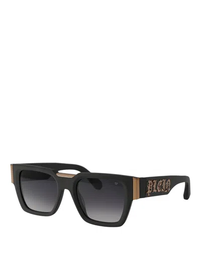 Philipp Plein Grigio Opaco Acetate Sunglasses In Black