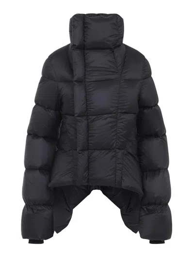 Rick Owens Short Technical Fabric Puffer Jacket With High Collar In Black