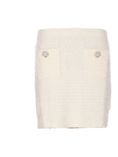 Self-portrait Midi Skirt With Decorative Buttons And Pockets In White
