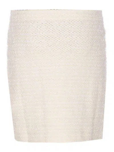 Self-portrait Midi Skirt With Decorative Buttons And Pockets In White