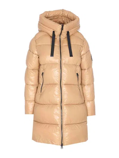 Save The Duck Beige Down Jacket Frontal Zip Closure In Brown