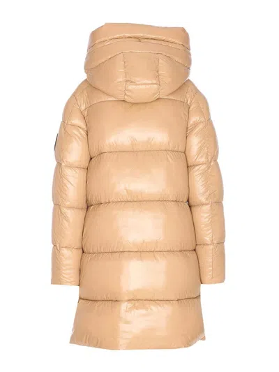 Save The Duck Beige Down Jacket Frontal Zip Closure In Brown