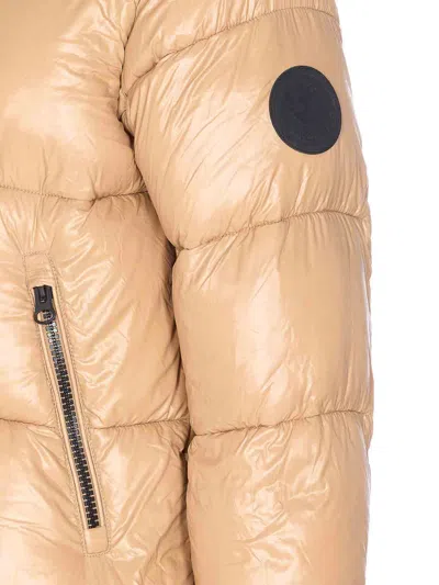 Save The Duck Beige Down Jacket Frontal Zip Closure In Brown