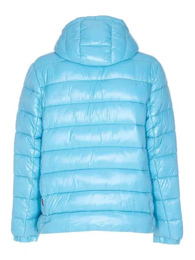 Save The Duck Florian Down Jacket With Lacquered Finish And Removable Hood Clothing In Blue