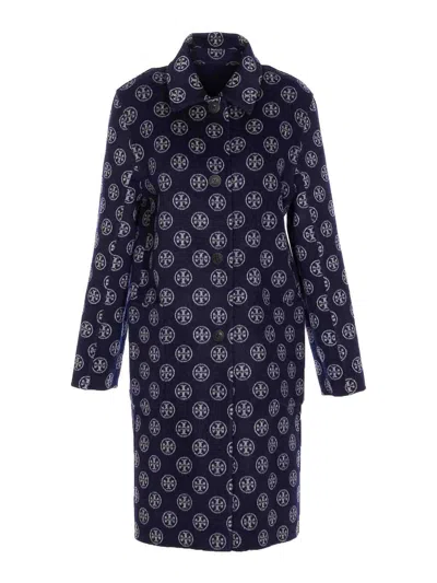 Tory Burch Reversible Double-face Wool Coat In Blue