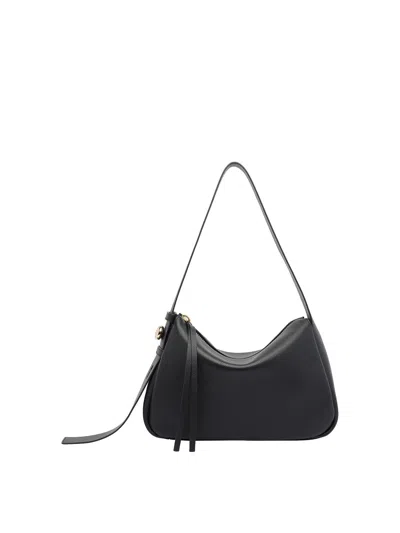 Tory Burch Romy Black Shoulder Bag With Adjustable Shoulder Strap In Grained Leather Woman