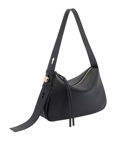 Tory Burch Romy Black Shoulder Bag With Adjustable Shoulder Strap In Grained Leather Woman