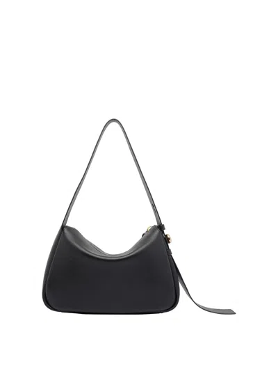 Tory Burch Romy Black Shoulder Bag With Adjustable Shoulder Strap In Grained Leather Woman